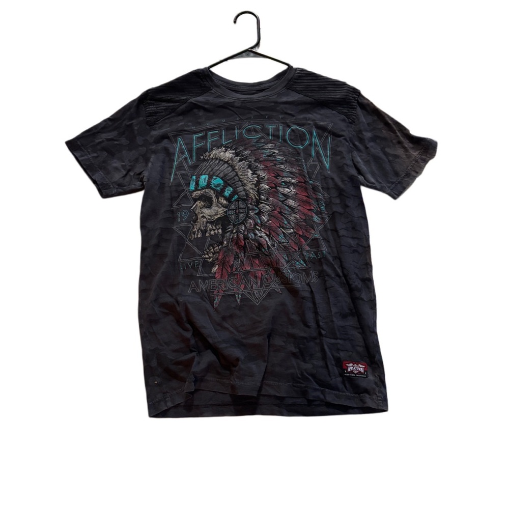 Affliction Black and Teal Graphic Tee gently used